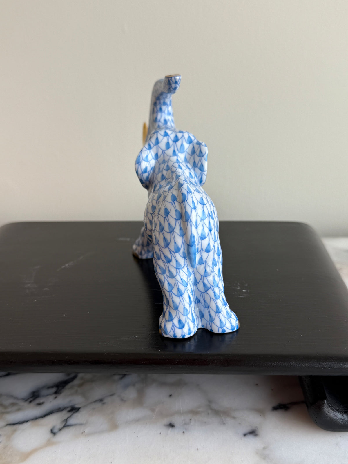 Herend Blue Fishnet Elephant Porcelain Figurine- 3.5"h
