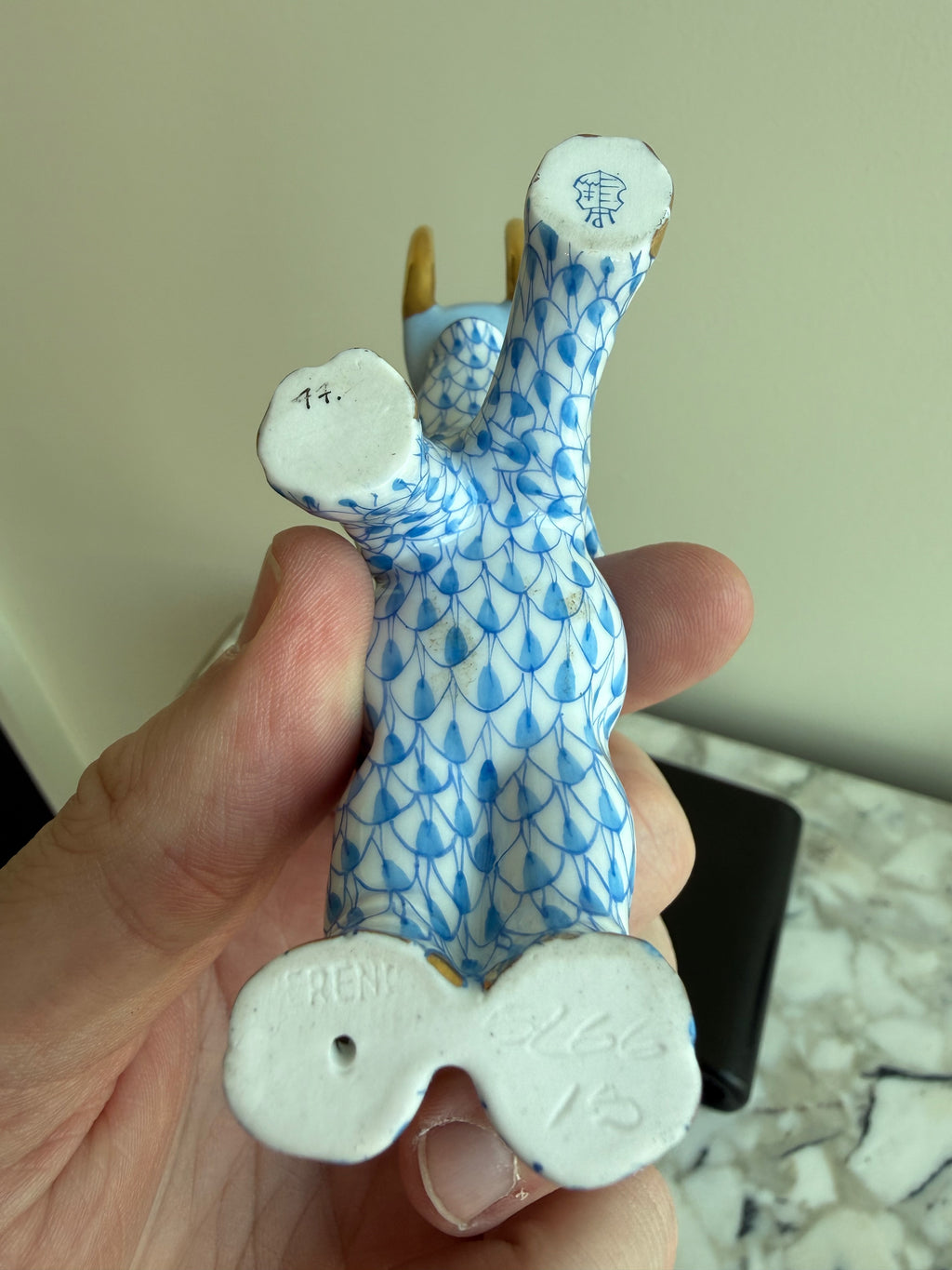 Herend Blue Fishnet Elephant Porcelain Figurine- 3.5"h