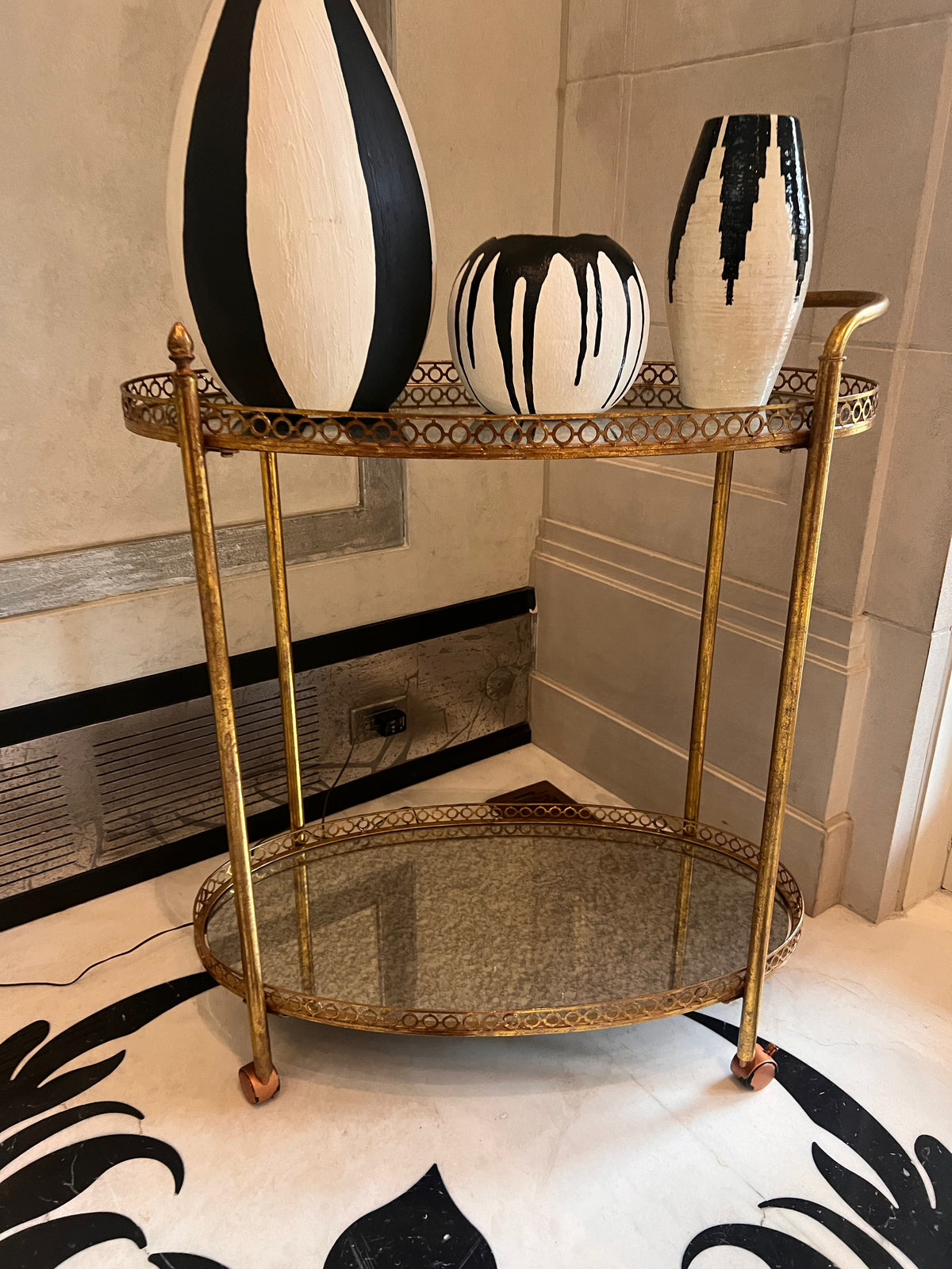 Gold 2-Tier Cart on Wheels