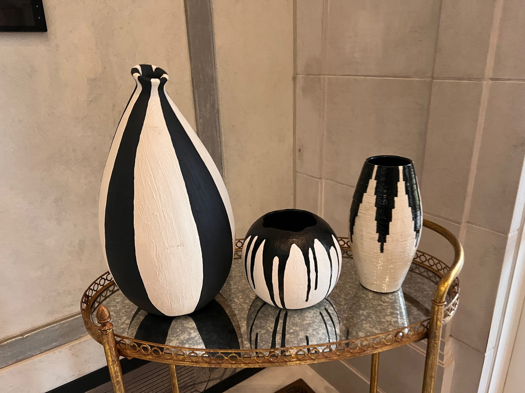 3 Black & White Vases Lot