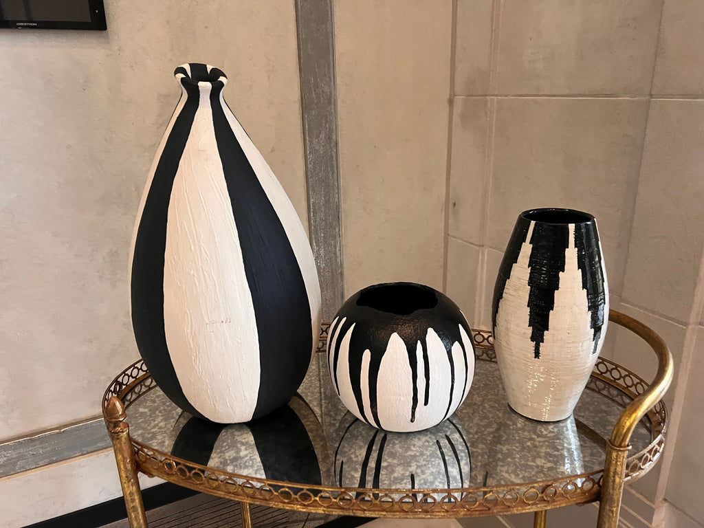 3 Black & White Vases Lot