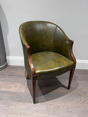 Antique Green Leather Tub Chair