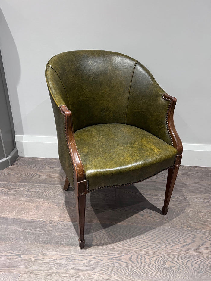 Antique Green Leather Tub Chair