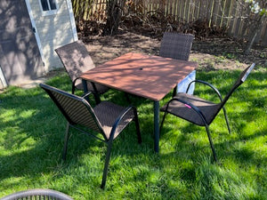 Square Steel Dining Table + 4 Wicker Chairs