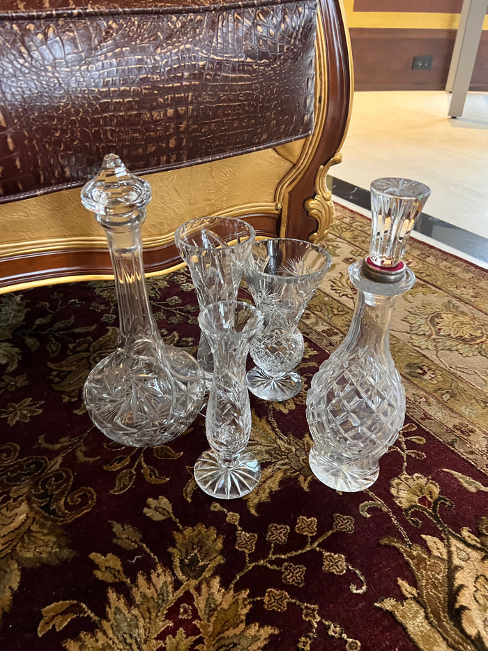 5pc Lot- Crystal Decanters and Vases