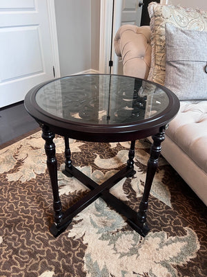 Bombay Company Round Brown Accent Table w/Glass Insert # 1