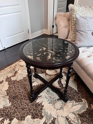 Bombay Company Round Brown Accent Table w/Glass Insert # 1