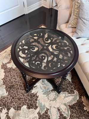 Bombay Company Round Brown Accent Table w/Glass Insert # 2