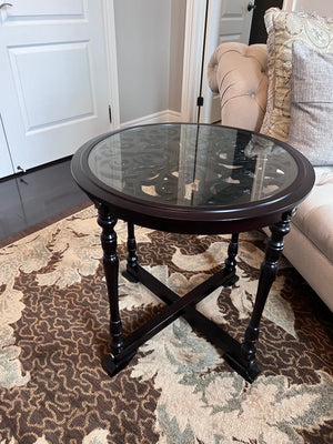 Bombay Company Round Brown Accent Table w/Glass Insert # 2