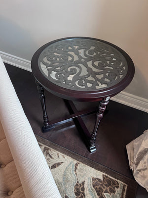 Bombay Company Round Brown Accent Table w/Glass Insert # 2