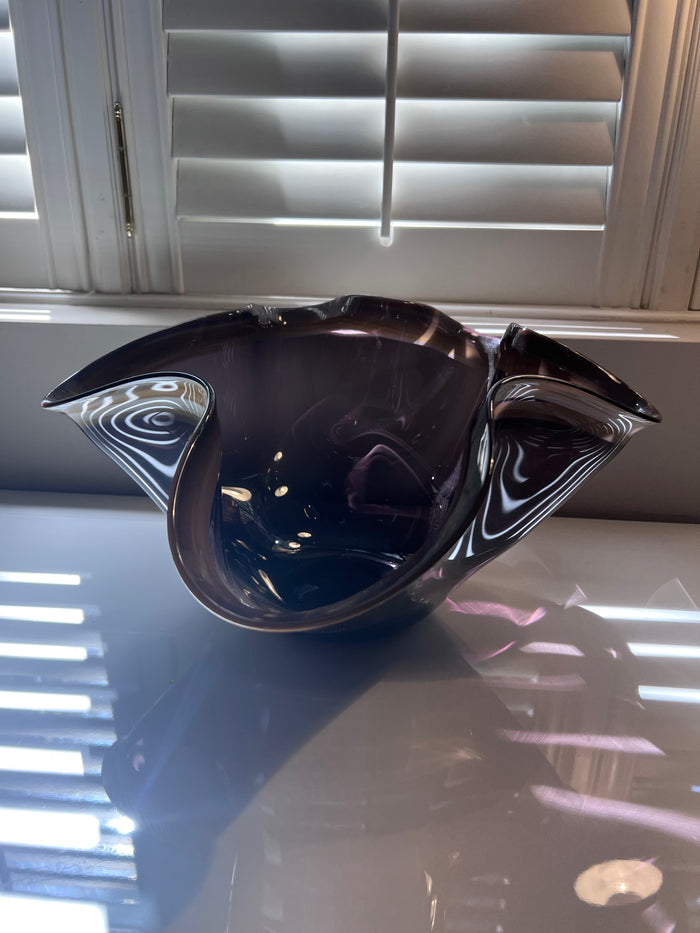 Wavy Signed Art Glass Bowl, Purple