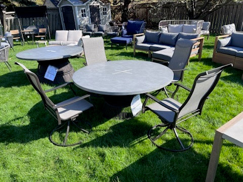 Concrete Style Steel and Wicker Round Dining Table + 4 Sling Swivel Chairs