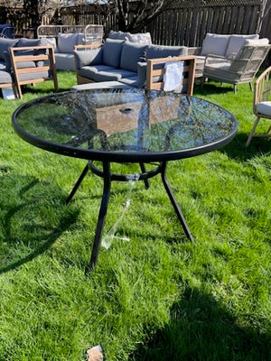 Round Glass and Black Steel Dining Table
