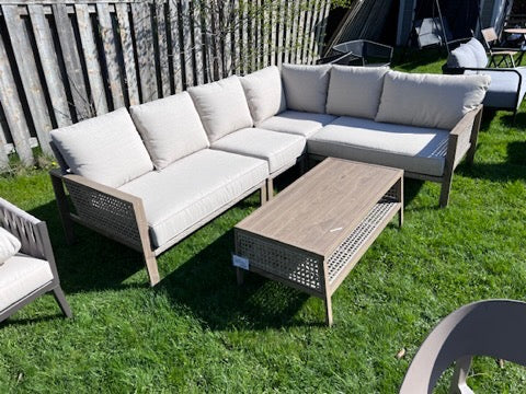 4 Piece Modular Sectional Sofa-  Steel/Aluminum and Wicker + Coffee Table