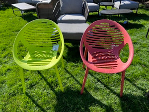 Pair of Yellow & Red Plastic Egg Chairs (*retail price $240)