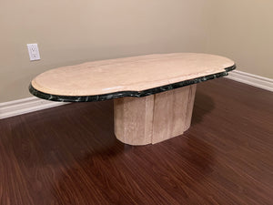 Travertine and Marble Oval Coffee Table