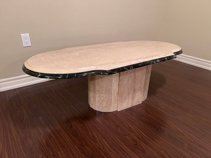 Travertine and Marble Oval Coffee Table