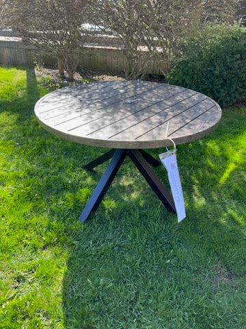 Round Wood-Look Steel Dining Table