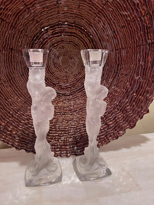 Pair of Corba Italy Frosted Glass Candlesticks