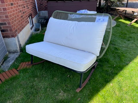 Green Steel and Wicker Rocking Love Seat