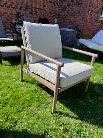White Steel and Wicker "Wood-Look" Armchair