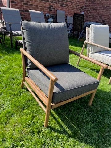 Grey Steel and Wicker "Wood-Look" Armchair