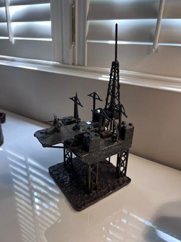 Vintage Brutalist Sculpture, Oil Rig Gulf Tide, Owned by EkoFisk, Marked 1971 C.B.A.