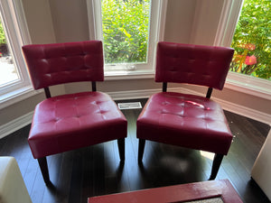 Pair of Red Faux Leather Tufted Accent Chairs