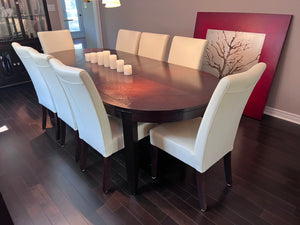 Hamilton & Spill Dining Table + 8 White Faux Leather Chairs