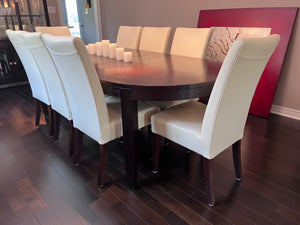 Hamilton & Spill Dining Table + 8 White Faux Leather Chairs