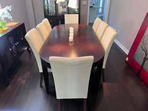 Hamilton & Spill Dining Table + 8 White Faux Leather Chairs