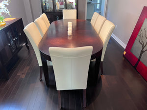 Hamilton & Spill Dining Table + 8 White Faux Leather Chairs