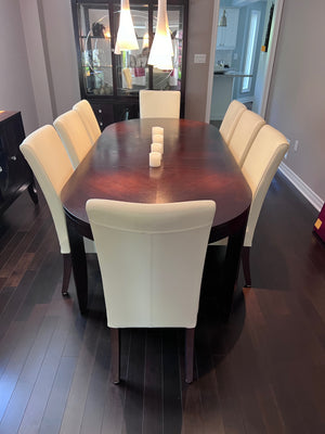 Hamilton & Spill Dining Table + 8 White Faux Leather Chairs