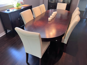 Hamilton & Spill Dining Table + 8 White Faux Leather Chairs