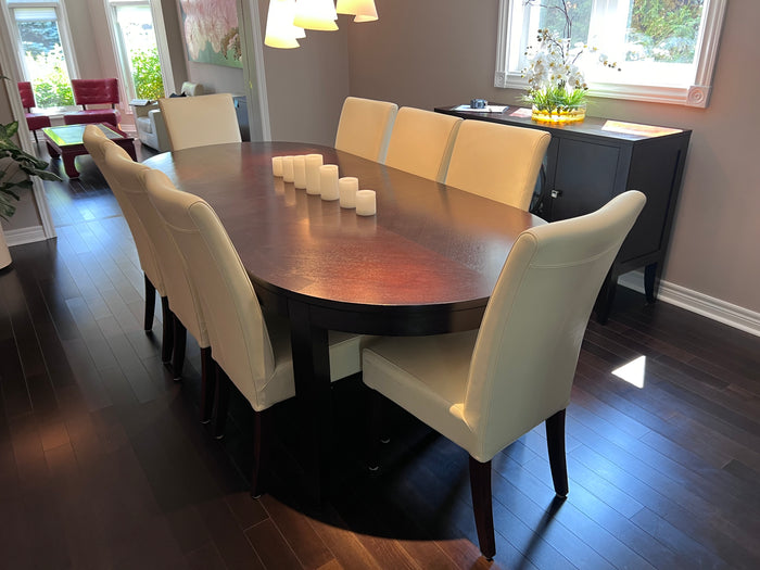 Hamilton & Spill Dining Table + 8 White Faux Leather Chairs