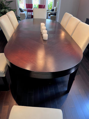 Hamilton & Spill Dining Table + 8 White Faux Leather Chairs