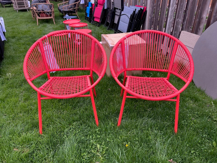 Pair of Orange Steel and Wicker Egg Chairs
