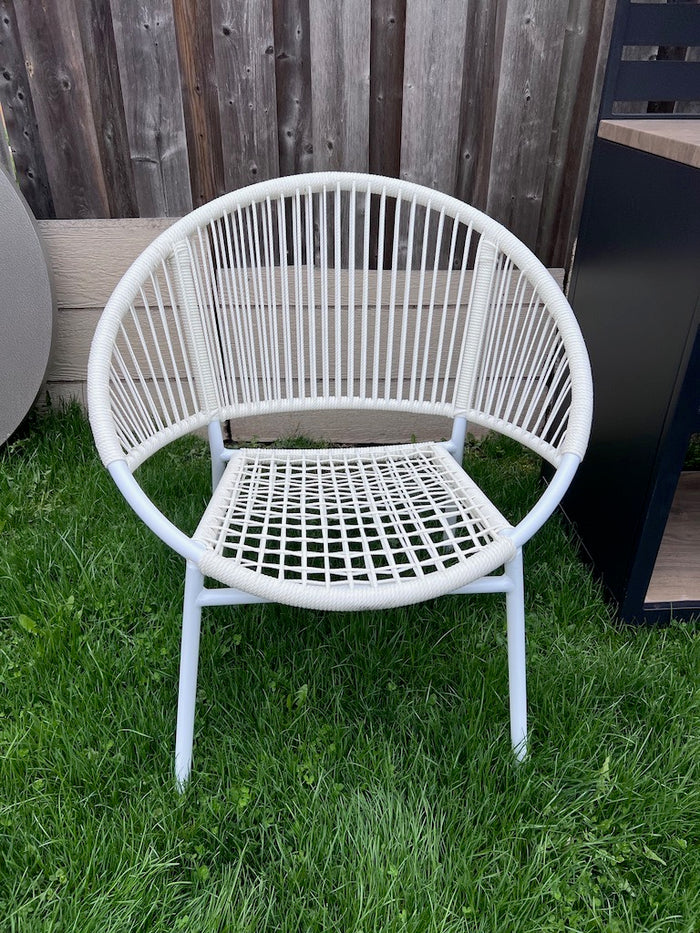 White Steel and Wicker Egg Chair