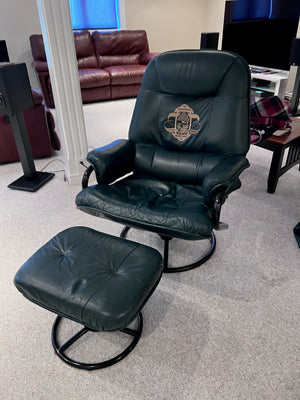 Palliser Green Leather Chair + Footstool, Branded