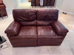 Brown Leather Power Reclining Love Seat
