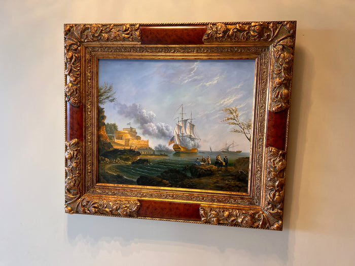 Reproduction Framed Painting 'Naval Scene', Artist Unknown