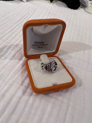 Hermès Sterling Silver Belt Buckle Ring, Size 5