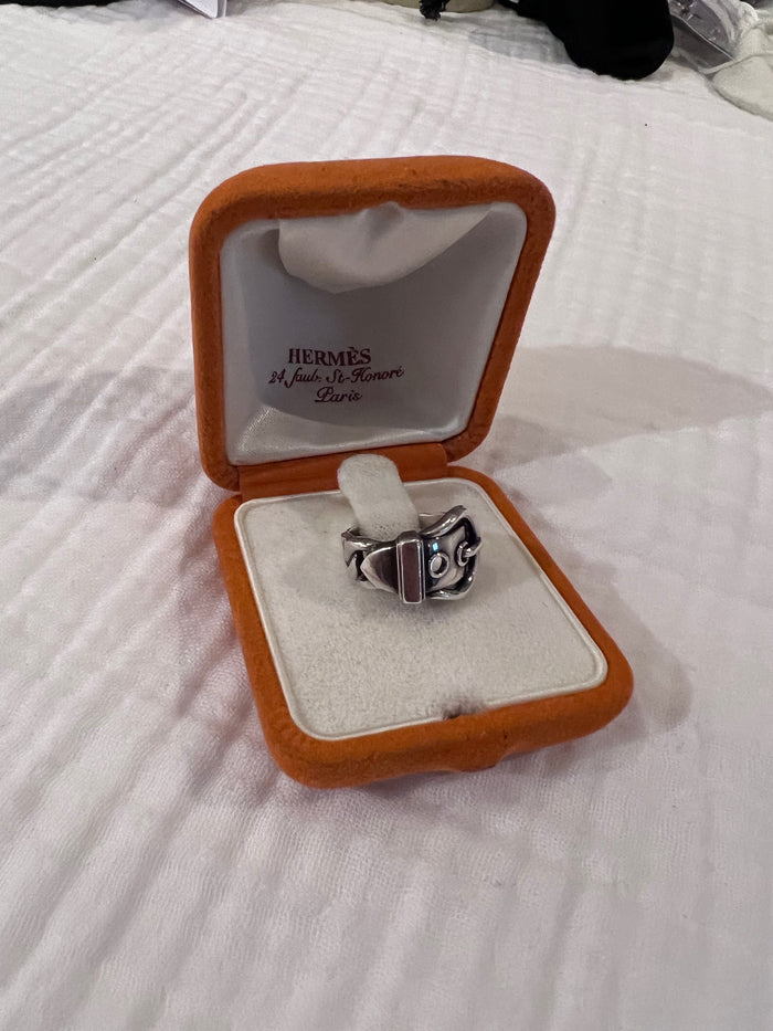 Hermès Sterling Silver Belt Buckle Ring, Size 5
