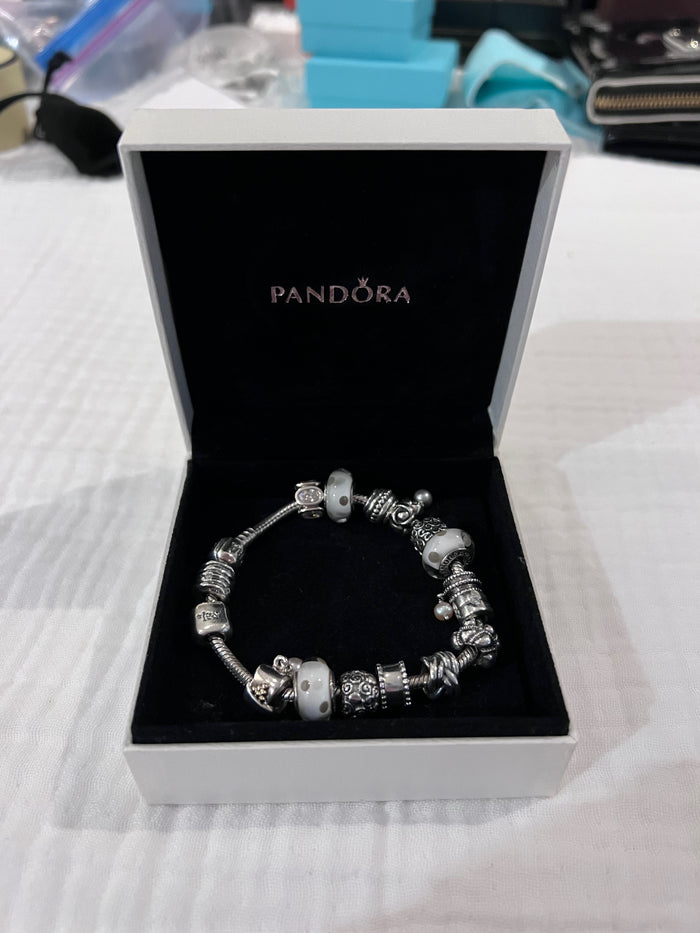 Pandora Charm Bracelet w/16 Charms, Sterling Silver