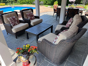 Patio Renaissance- 2 Wicker Swivel Rockers + 2 Wicker Club Chairs (*RETAIL $900 PER CHAIR)