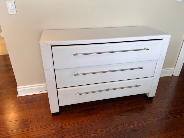 Faux Leather White 3-Drawer Dresser