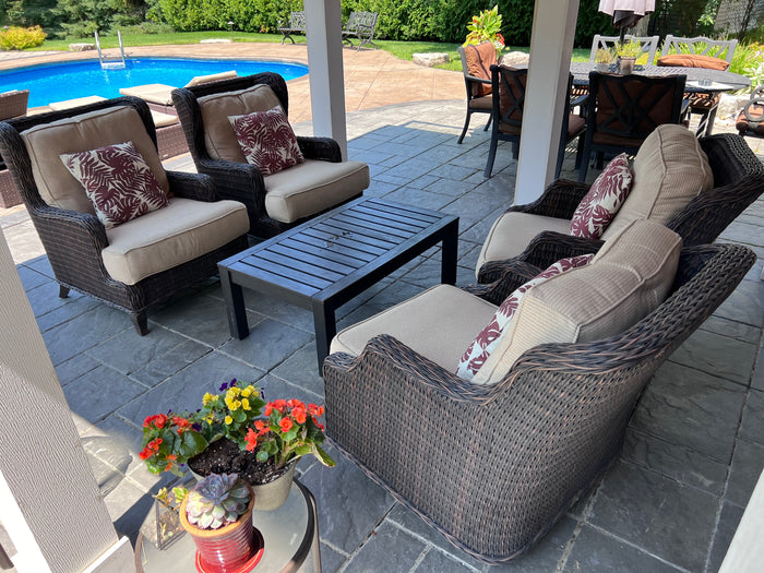 Patio Renaissance- 2 Wicker Swivel Rockers + 2 Wicker Club Chairs (*RETAIL $900 PER CHAIR)