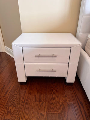 Pair of Faux Leather White Low Profile Nightstands