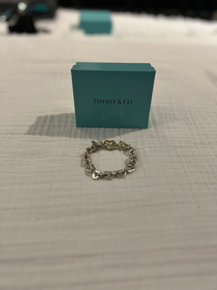 TIFFANY & CO. Heart Link  Sterling Silver Bracelet, 18k Gold Large Heart
