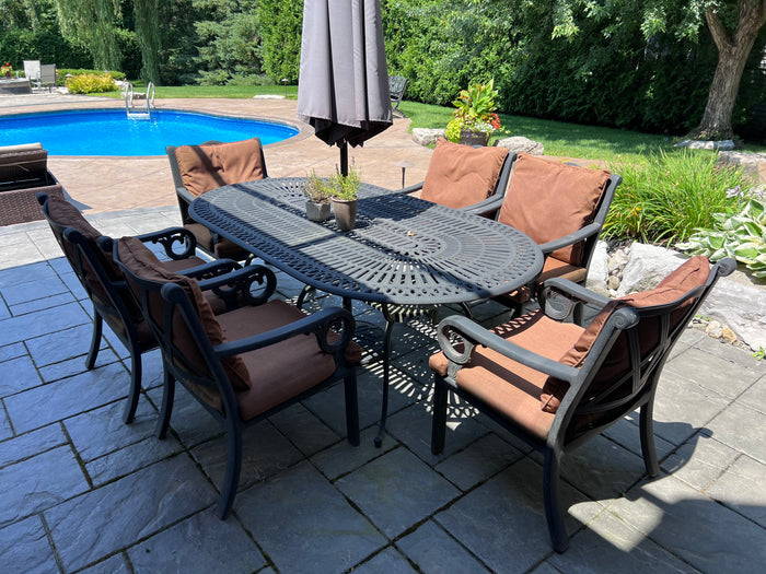 Cast Aluminum Patio Dining Table + 6 Chairs